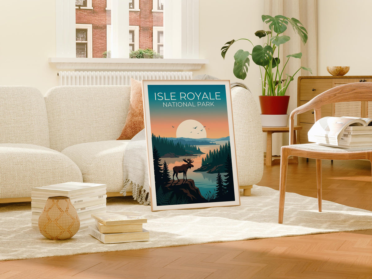 Isle Royale National Park Moose Sunset Lake Poster Print