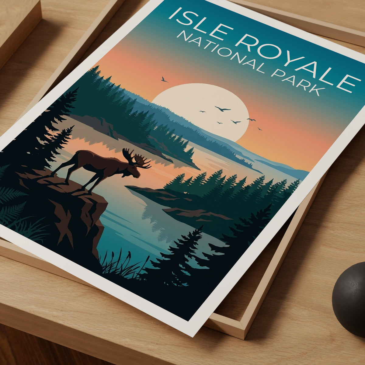 Isle Royale National Park Moose Sunset Lake Poster Print