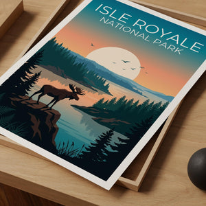 Isle Royale National Park Moose Sunset Lake Poster Print