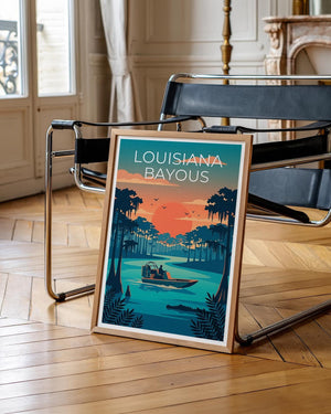 Louisiana Bayou Print, Airboat Swamp Scene Poster Art