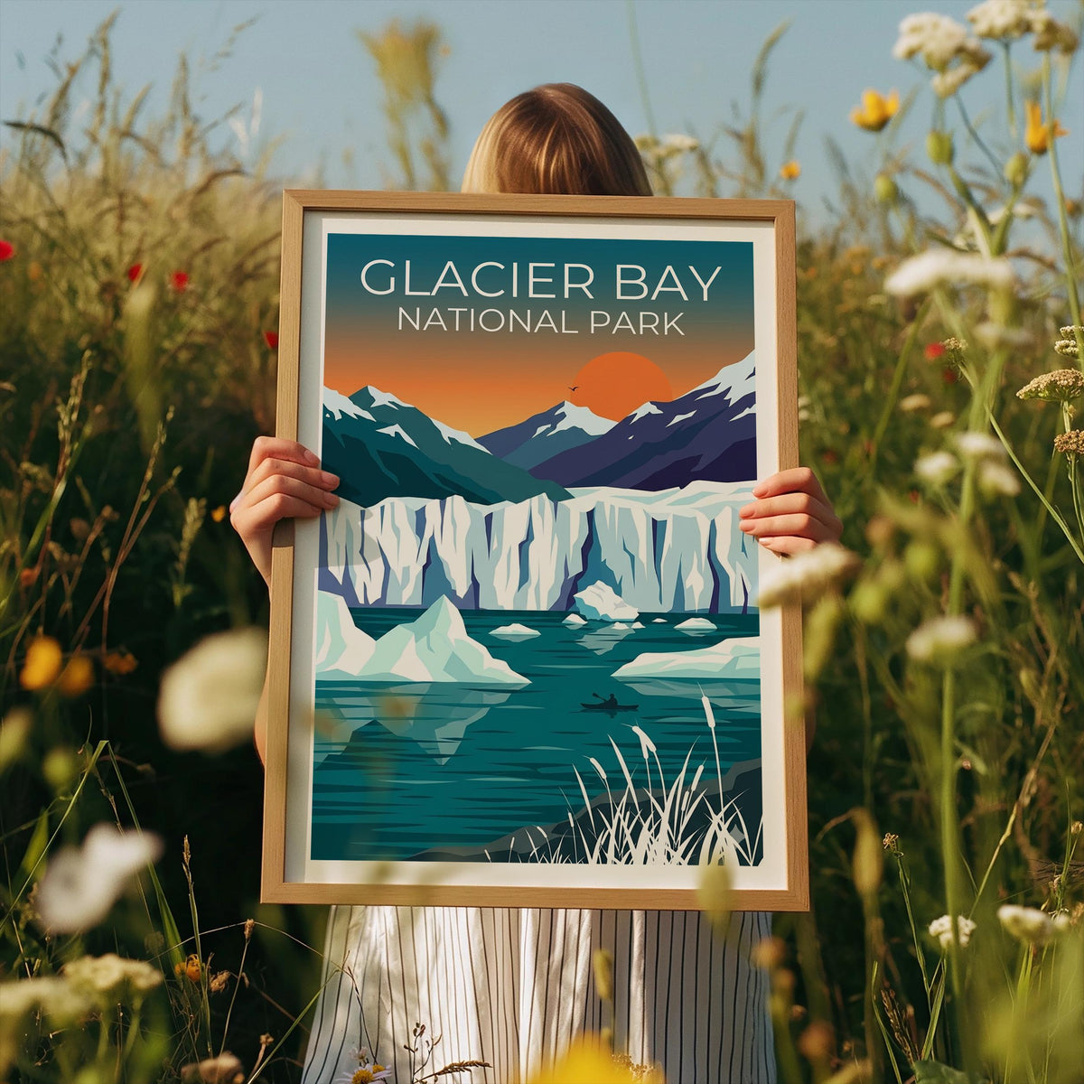 Glacier Bay National Park Poster — Kayaker & Iceberg Print