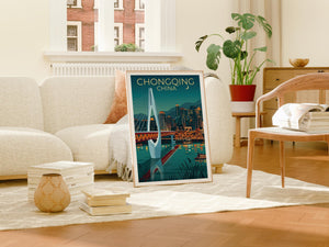 Chongqing China Poster – Cable-Stayed Bridge at Night