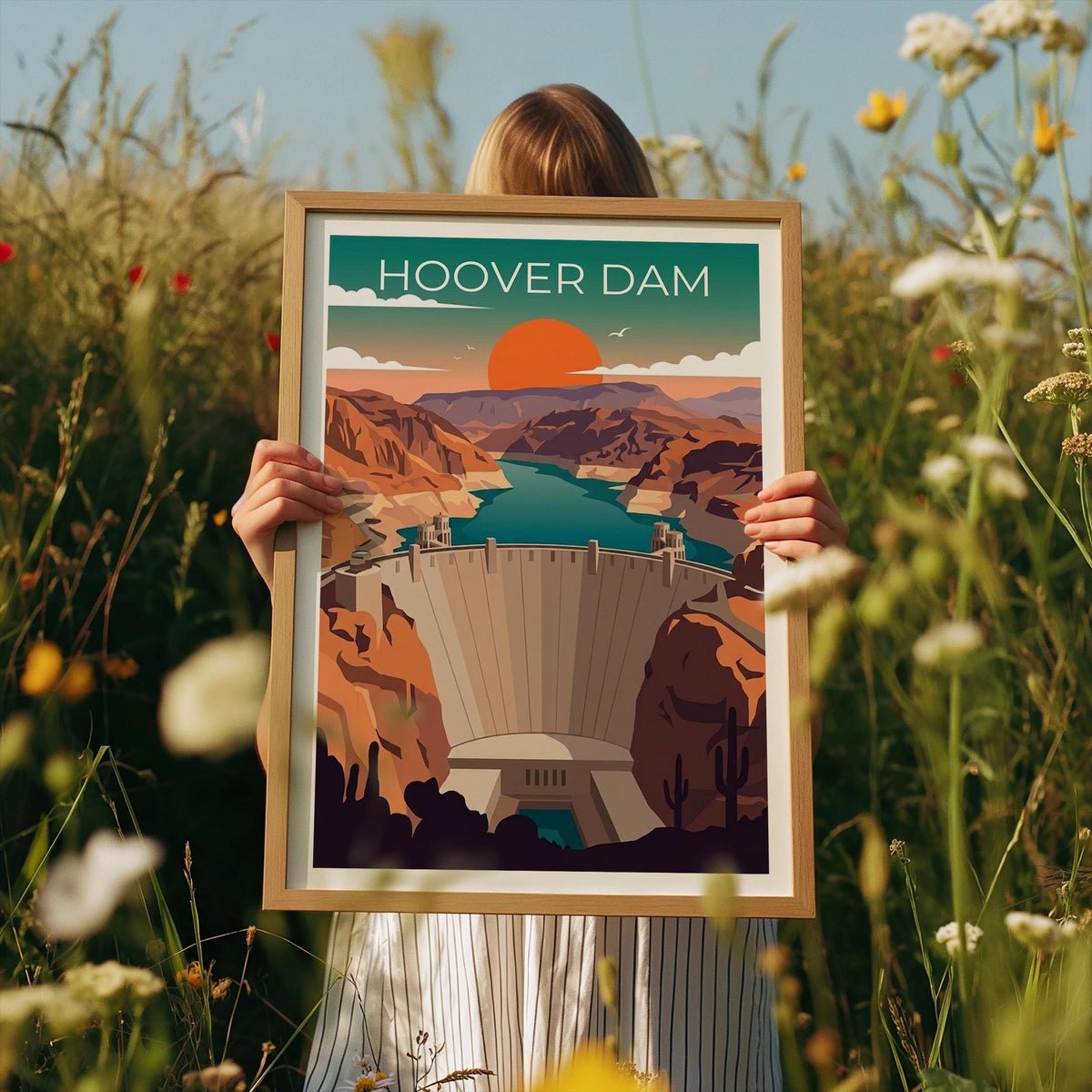 Hoover Dam Poster, Desert Canyon Sunset Over the Dam
