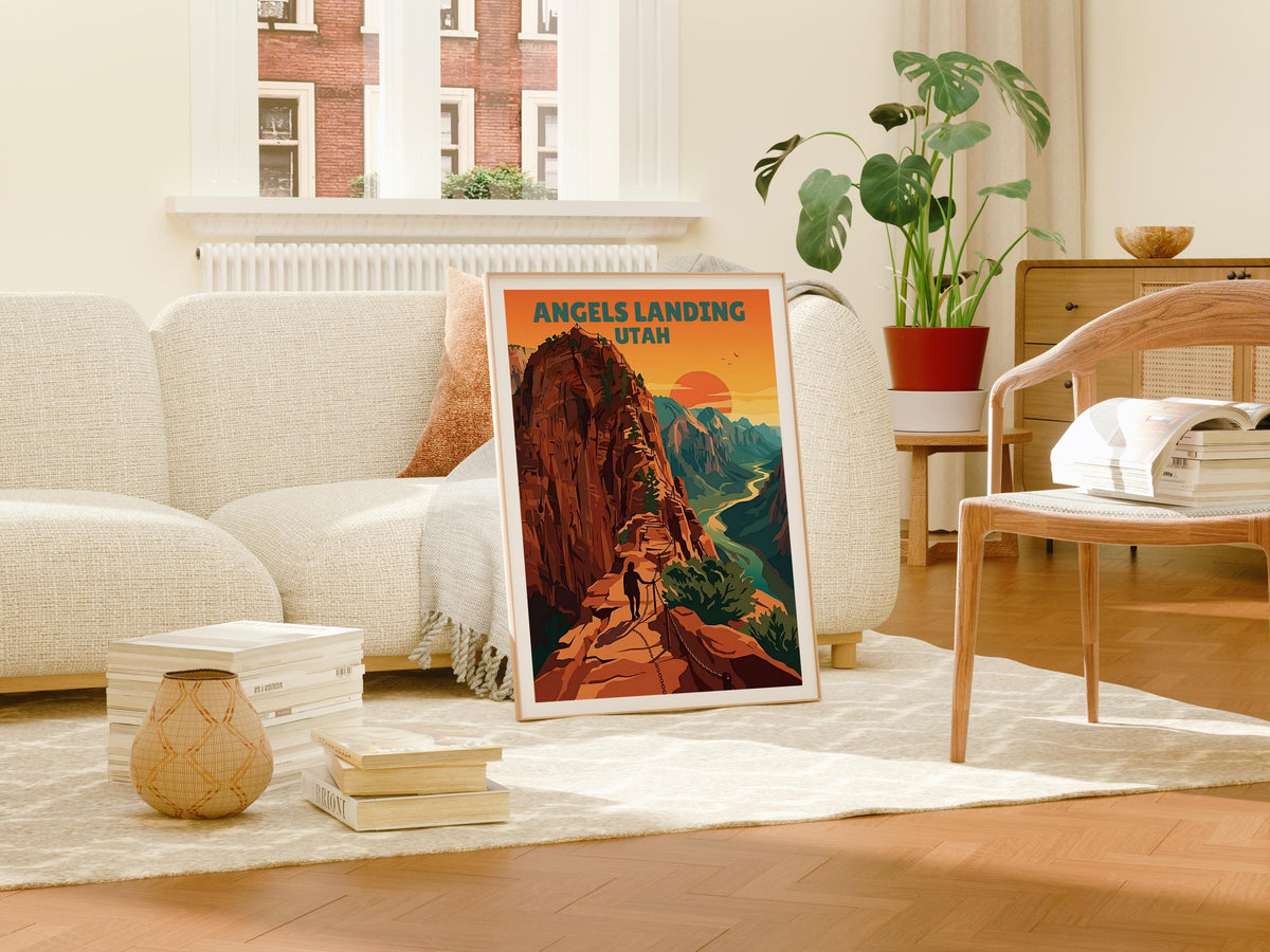 Angels Landing Poster — Hiker on Zion’s Chained Cliff Trail