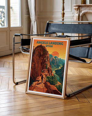 Angels Landing Poster — Hiker on Zion’s Chained Cliff Trail