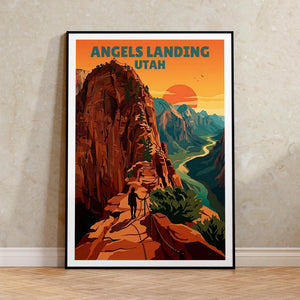 Angels Landing Poster — Hiker on Zion’s Chained Cliff Trail
