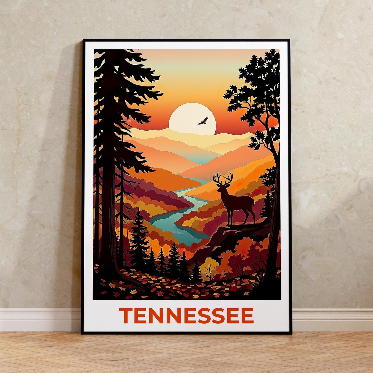 Tennessee Autumn Deer Sunset Print - Smoky Mountains Art