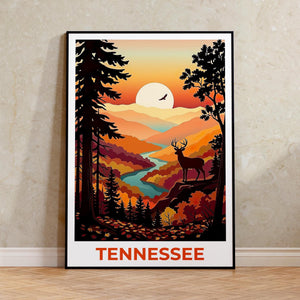 Tennessee Autumn Deer Sunset Print - Smoky Mountains Art