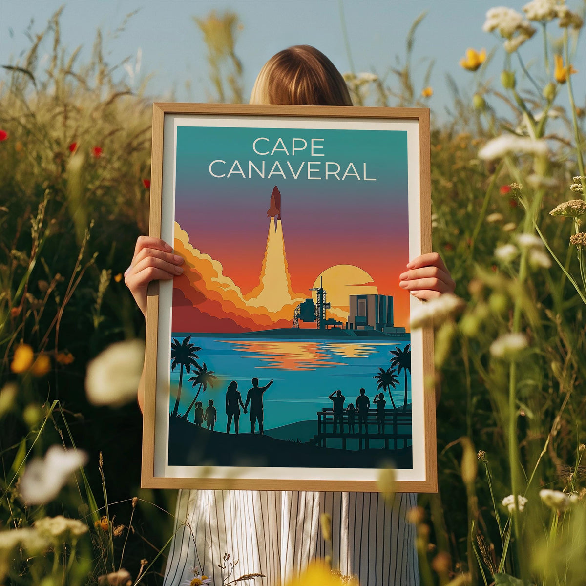 Cape Canaveral Poster Space Shuttle Launch Sunset Art