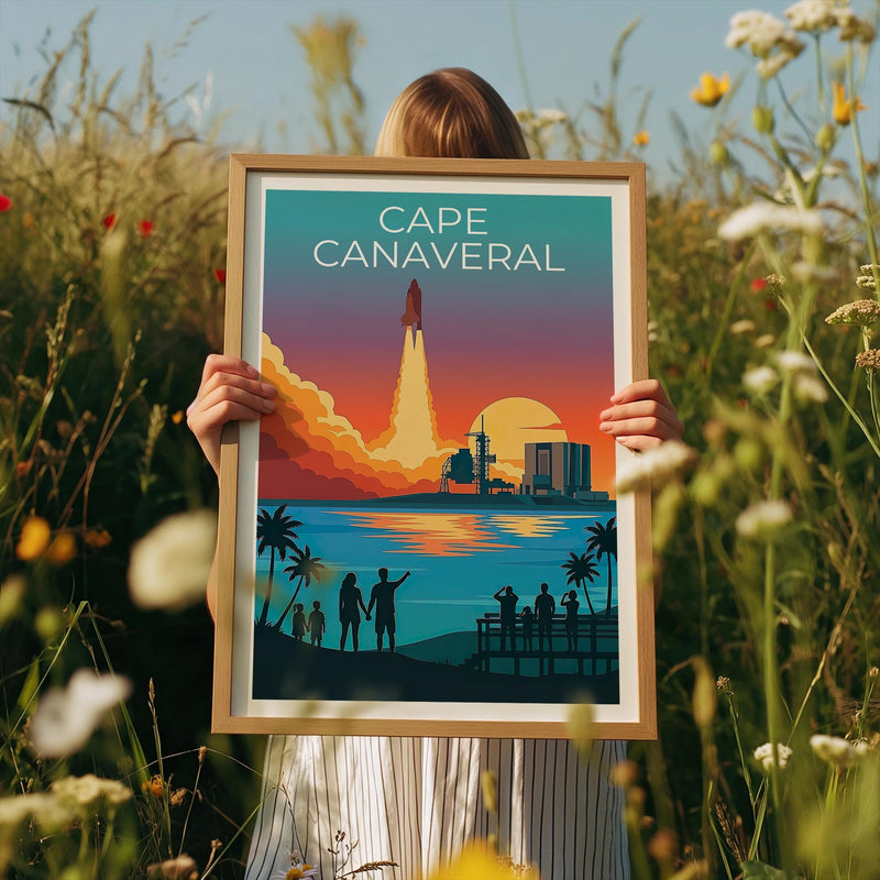 Cape Canaveral Poster Space Shuttle Launch Sunset Art