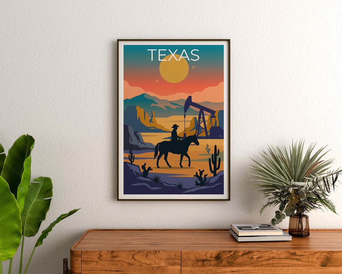 Texas Cowboy Poster – Desert Sunset Western Decor Print