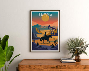 Texas Cowboy Poster – Desert Sunset Western Decor Print