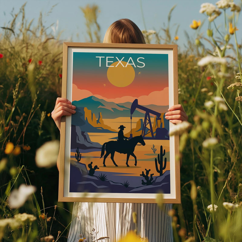 Texas Cowboy Poster – Desert Sunset Western Decor Print