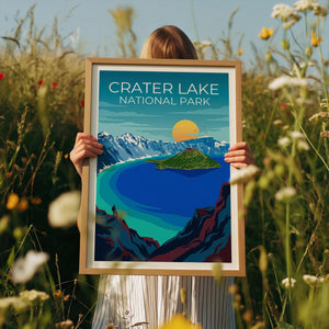 Crater Lake Poster – National Park Wizard Island Art
