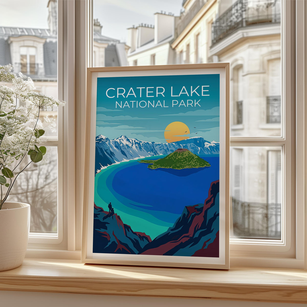 Crater Lake Poster – National Park Wizard Island Art