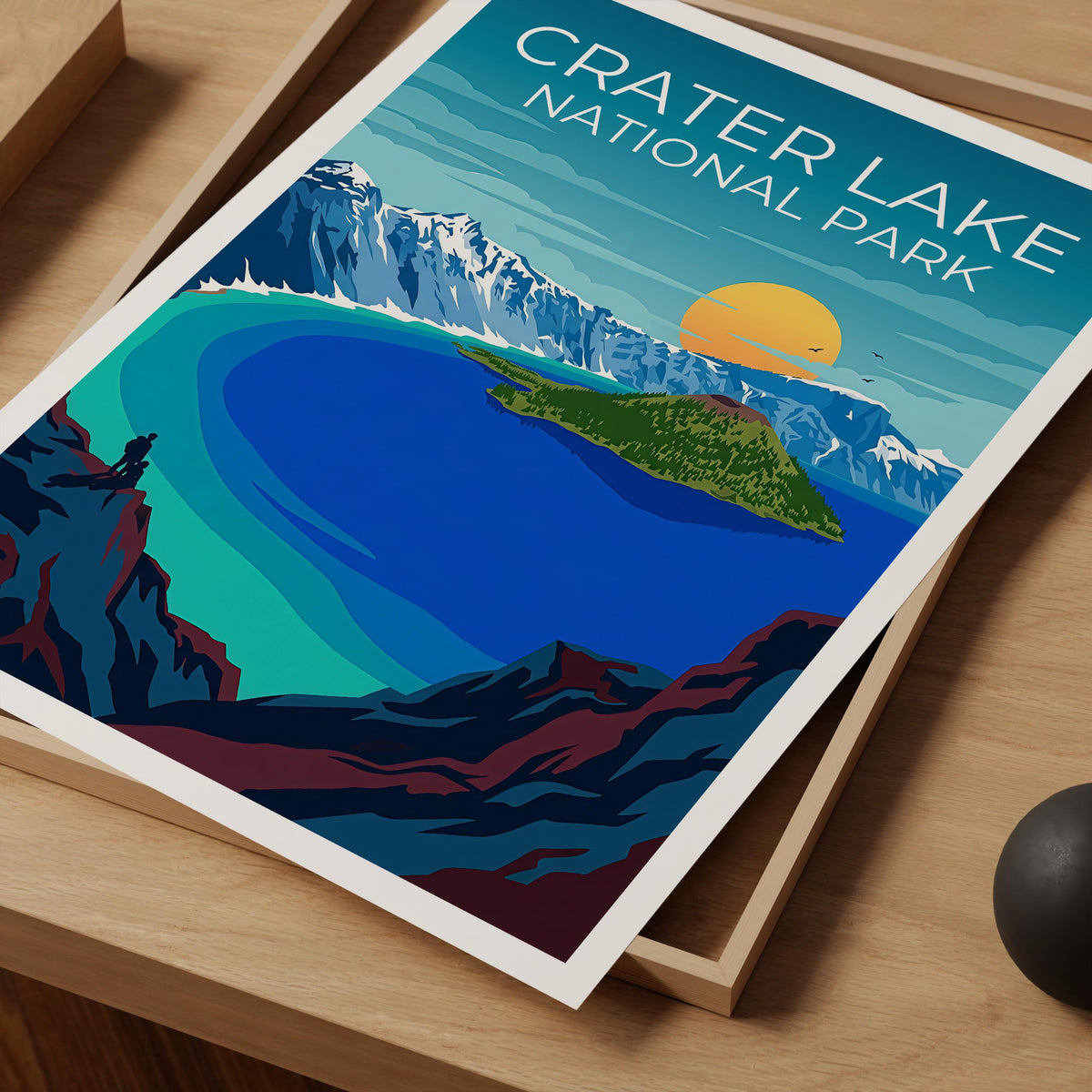 Crater Lake Poster – National Park Wizard Island Art
