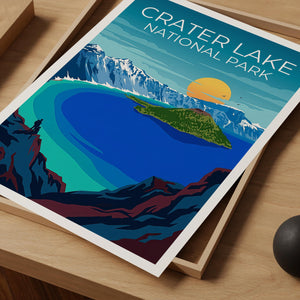 Crater Lake Poster – National Park Wizard Island Art