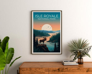 Isle Royale National Park Moose Sunset Lake Poster Print