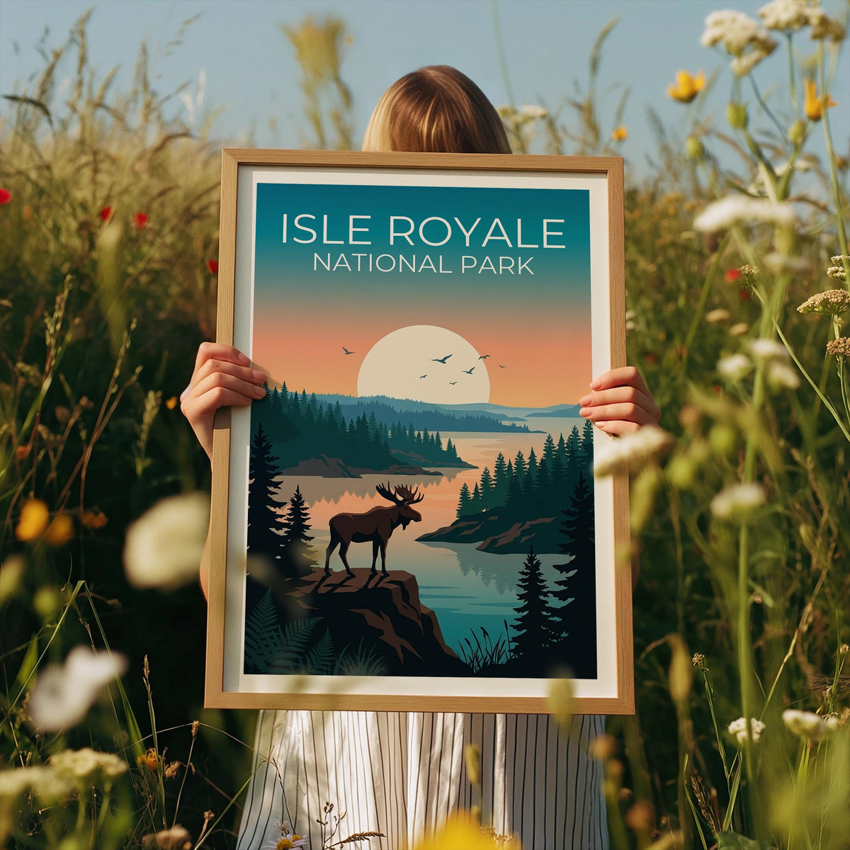 Isle Royale National Park Moose Sunset Lake Poster Print