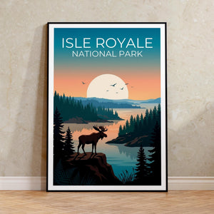 Isle Royale National Park Moose Sunset Lake Poster Print