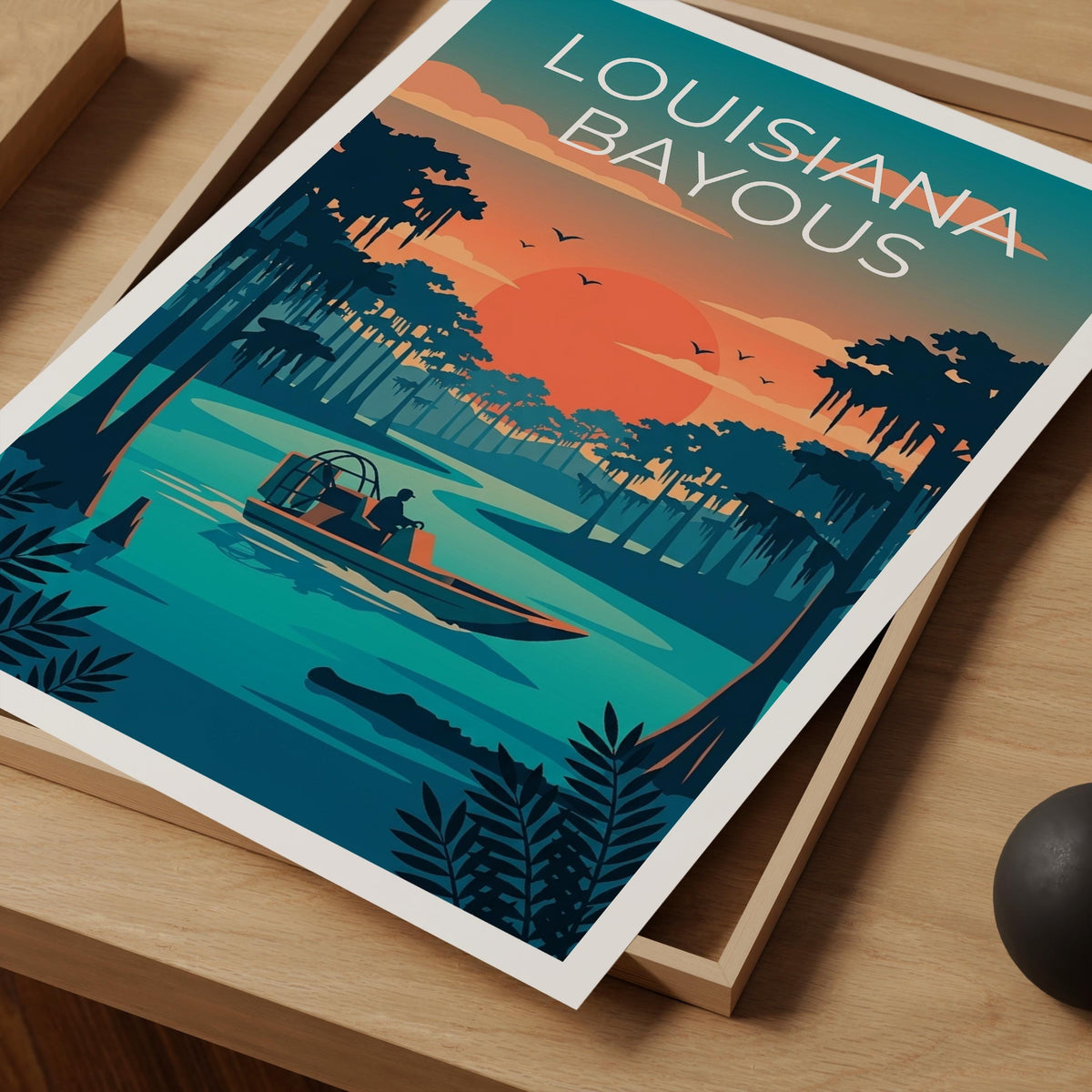 Louisiana Bayou Print, Airboat Swamp Scene Poster Art