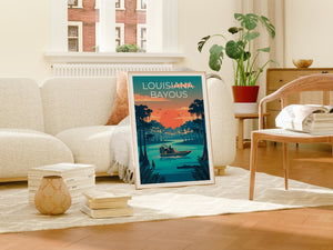 Louisiana Bayou Print, Airboat Swamp Scene Poster Art