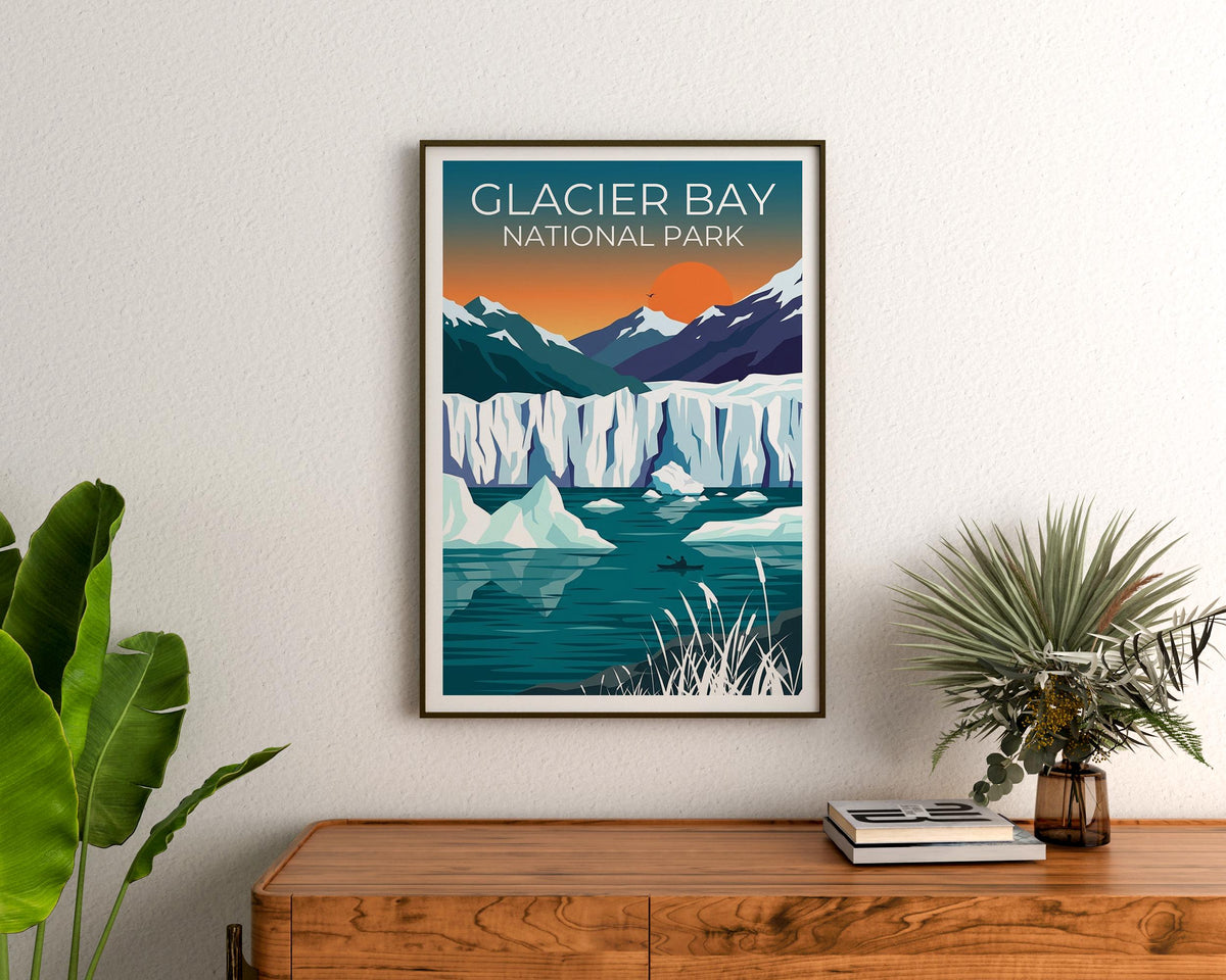 Glacier Bay National Park Poster — Kayaker & Iceberg Print