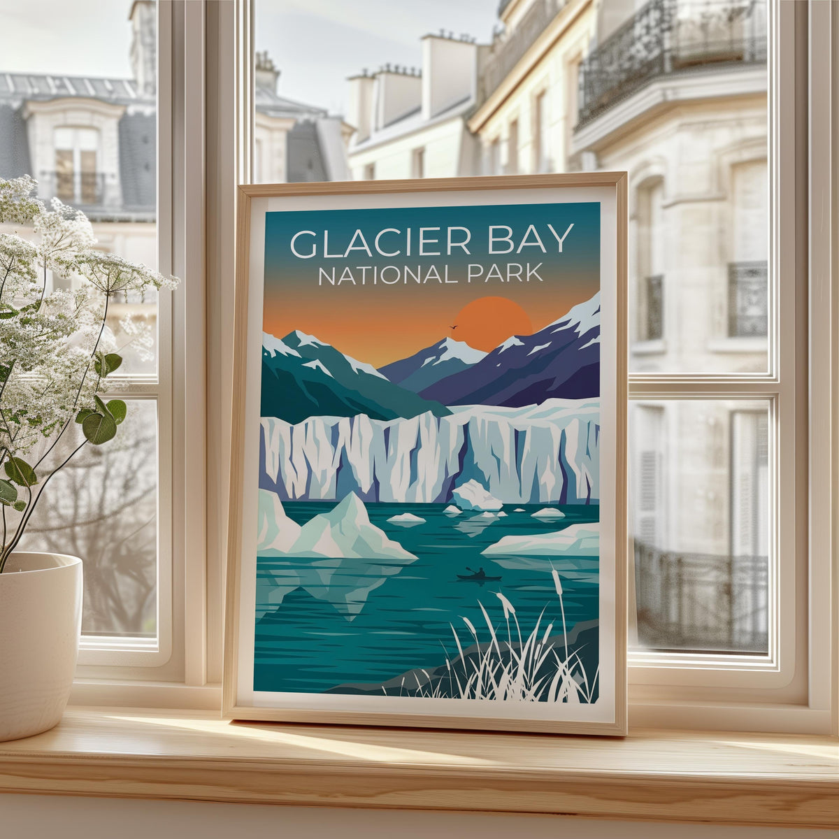 Glacier Bay National Park Poster — Kayaker & Iceberg Print