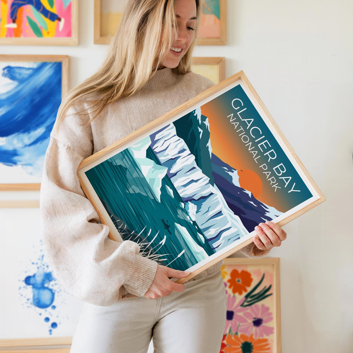Glacier Bay National Park Poster — Kayaker & Iceberg Print
