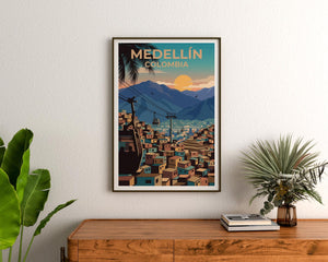 Medellín Colombia Poster — Metrocable Over Colorful Barrios