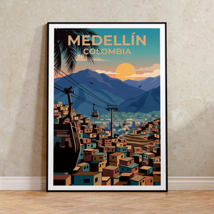 Medellín Colombia Poster — Metrocable Over Colorful Barrios