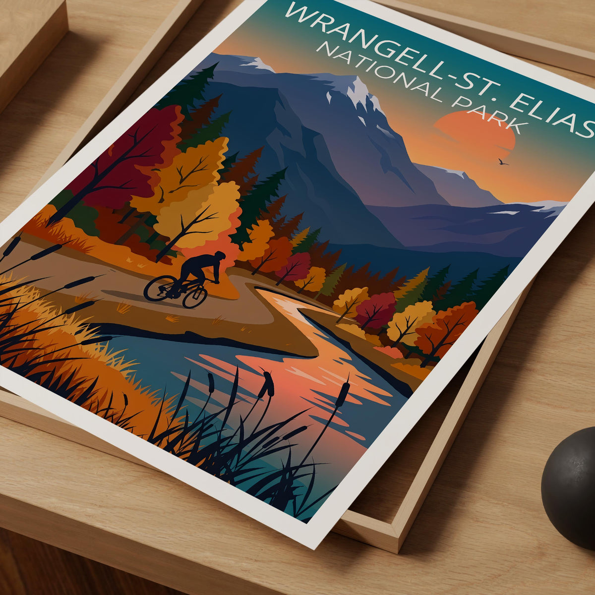 Wrangell St Elias Poster – Fall Foliage Mountain Bike Art