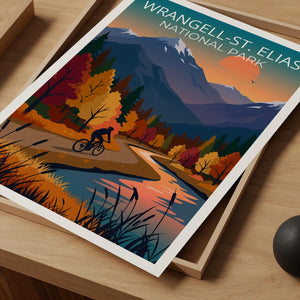 Wrangell St Elias Poster – Fall Foliage Mountain Bike Art