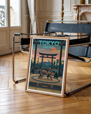 Tokyo Sumo Poster – Mt. Fuji, Torii Gate & Skyline Print