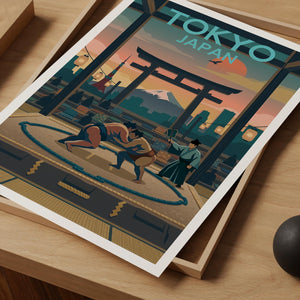 Tokyo Sumo Poster – Mt. Fuji, Torii Gate & Skyline Print
