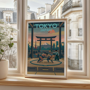 Tokyo Sumo Poster – Mt. Fuji, Torii Gate & Skyline Print