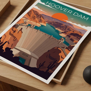 Hoover Dam Poster, Desert Canyon Sunset Over the Dam