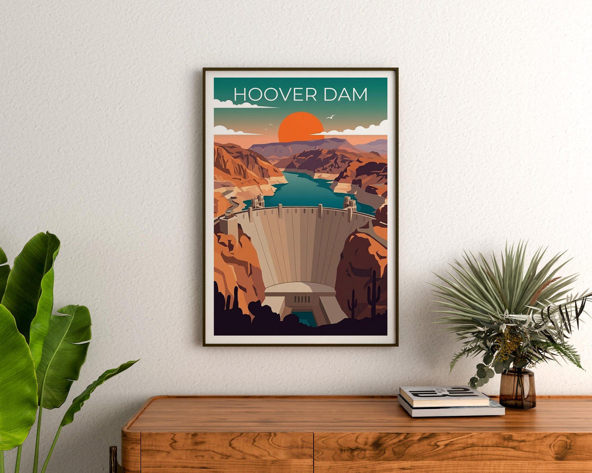 Hoover Dam Poster, Desert Canyon Sunset Over the Dam