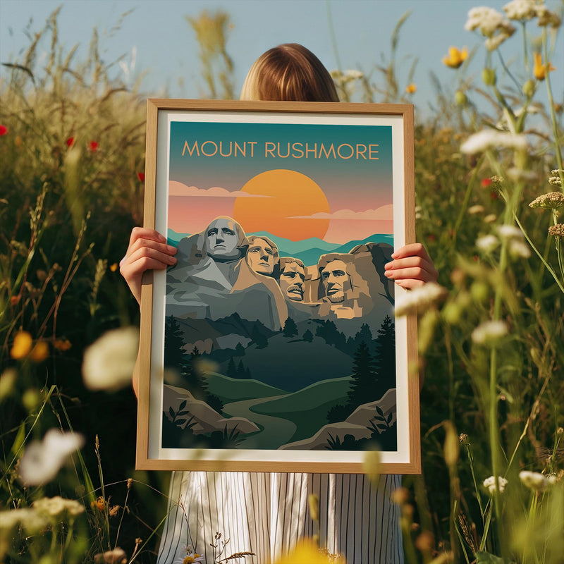 Mount Rushmore Poster, Sunset Monument Illustration Print