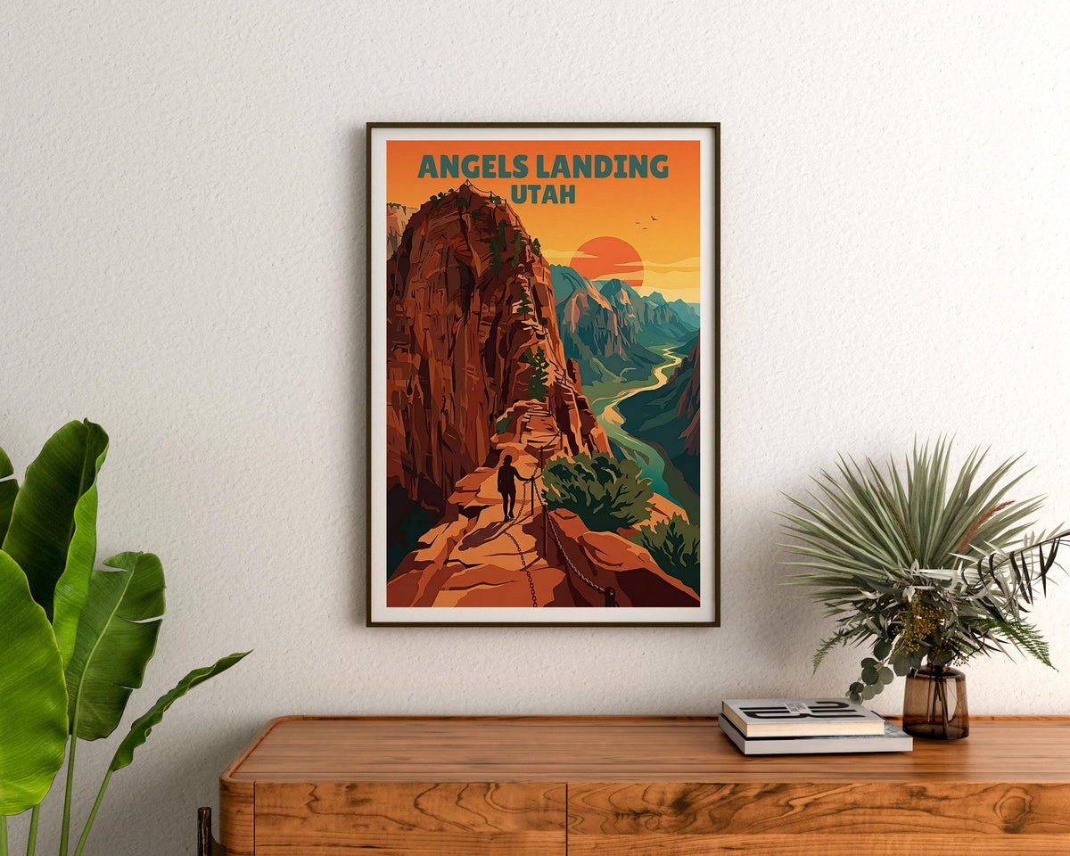 Angels Landing Poster — Hiker on Zion’s Chained Cliff Trail