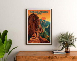 Angels Landing Poster — Hiker on Zion’s Chained Cliff Trail