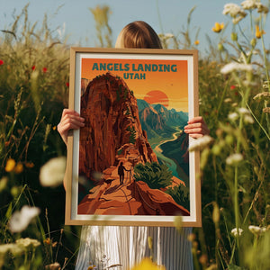 Angels Landing Poster — Hiker on Zion’s Chained Cliff Trail