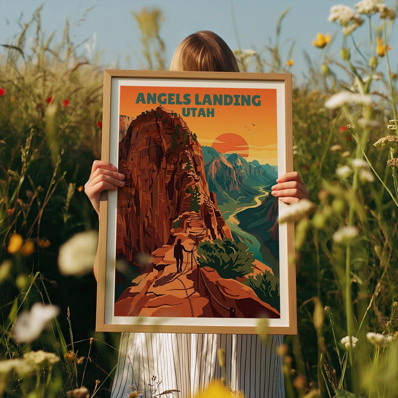 Angels Landing Poster — Hiker on Zion’s Chained Cliff Trail