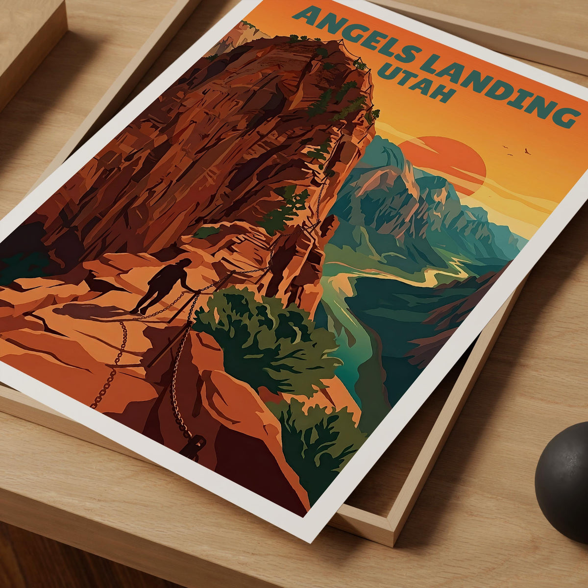 Angels Landing Poster — Hiker on Zion’s Chained Cliff Trail