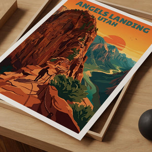 Angels Landing Poster — Hiker on Zion’s Chained Cliff Trail