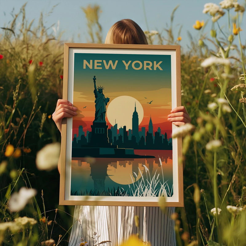 Statue of Liberty Print, New York City Skyline Poster Art