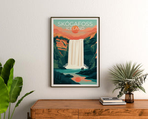 Skogafoss Waterfall Iceland Poster - Sunset Falls Print