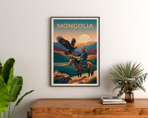 Mongolia Eagle Hunter Poster — Golden Eagle Nomad Art Print