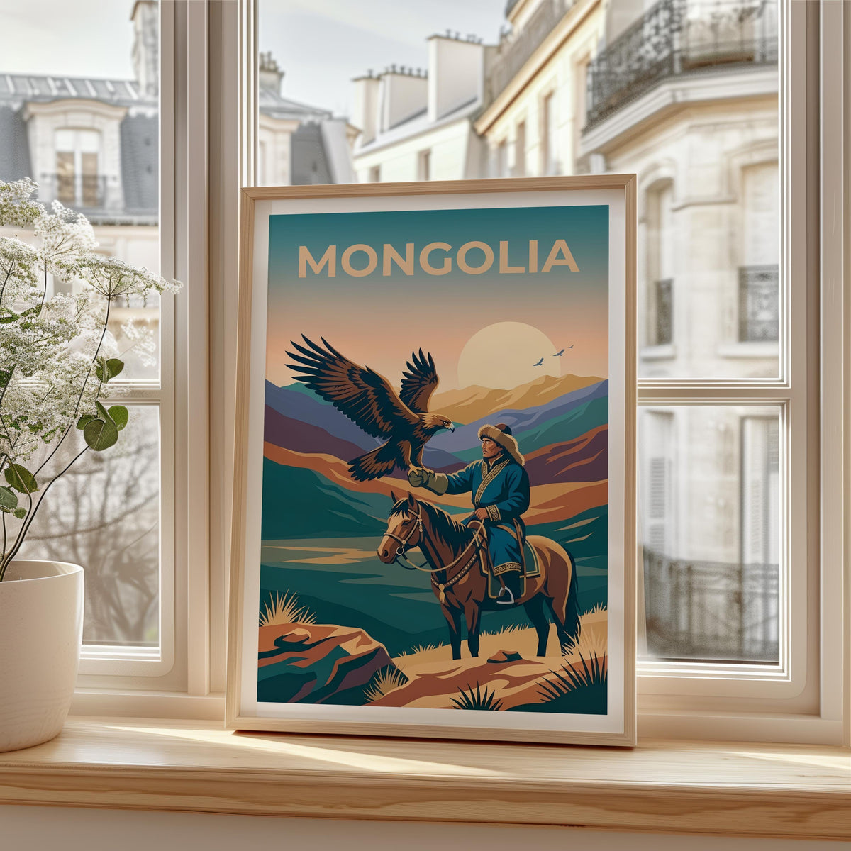 Mongolia Eagle Hunter Poster — Golden Eagle Nomad Art Print