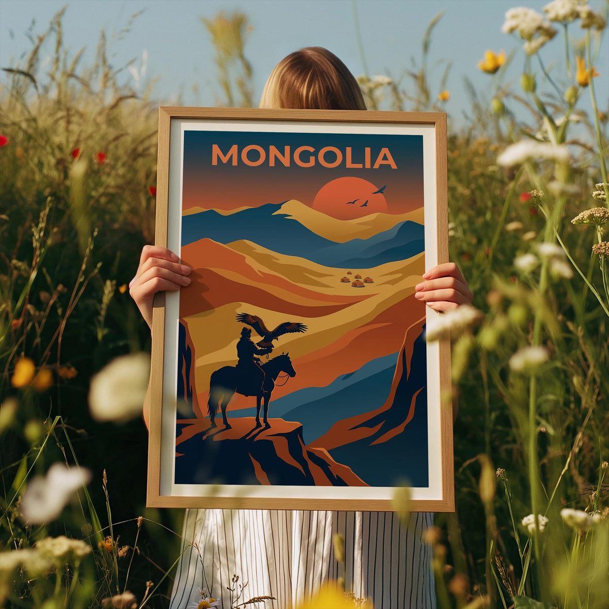 Mongolia Eagle Hunter Poster, Nomadic Rider Wall Art